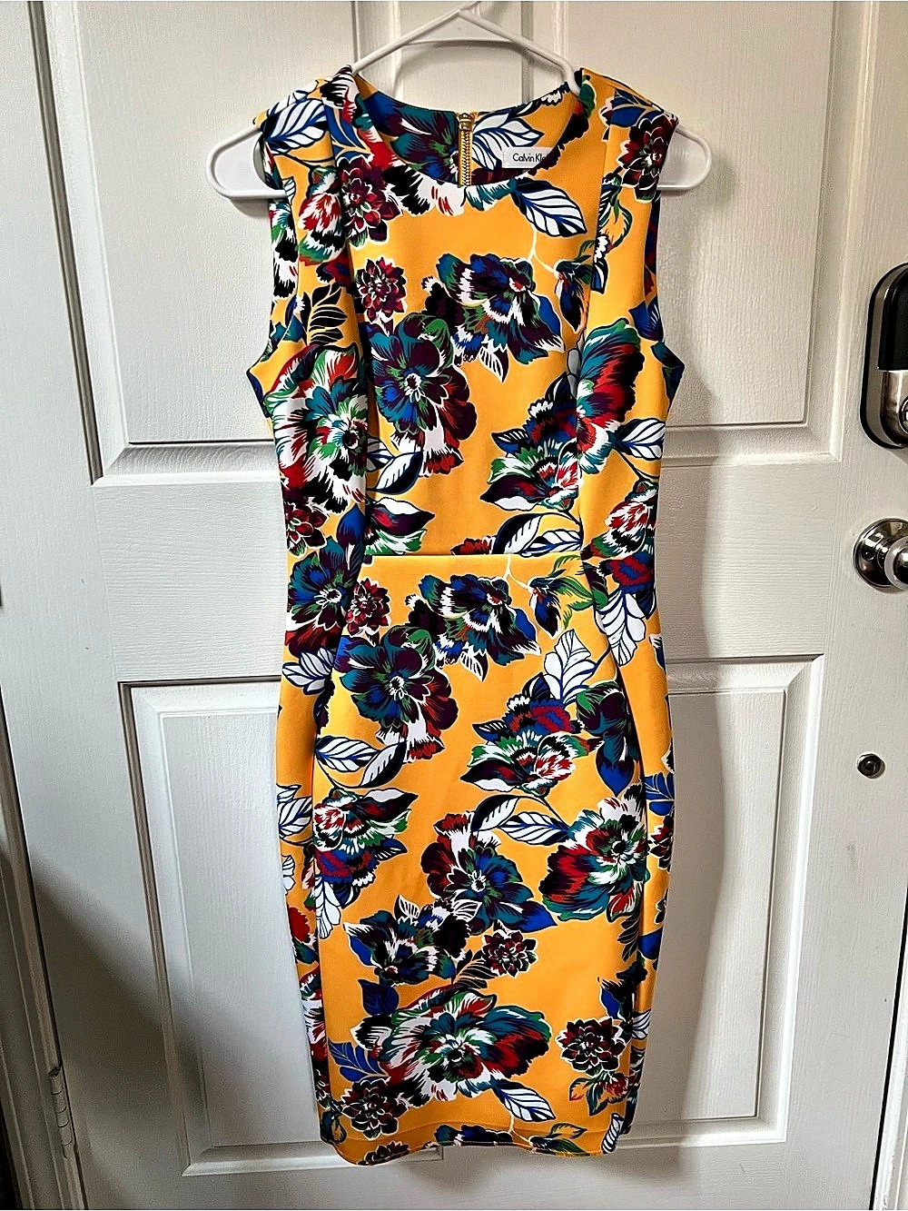 Calvin Klein Floral Bodycon Dress Size 4 Yellow Multicolor